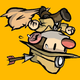 The main character from Spelunky, upside down, with an arrow in his hat.